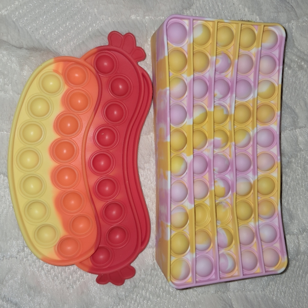 Pop It Hot Dog And Multicolored Puppet Pencil Case